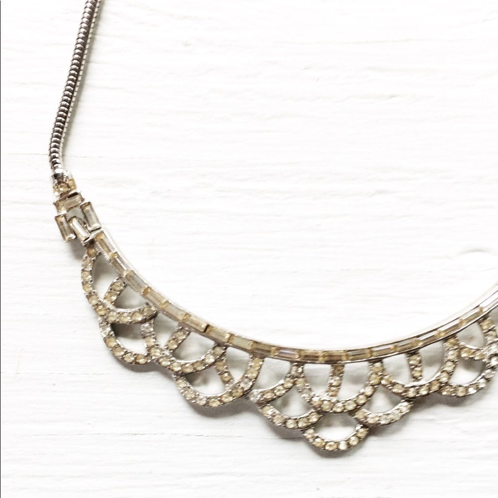 Antique 1950s Rhinestone Sterling Silver Necklace - Picture 2 of 7